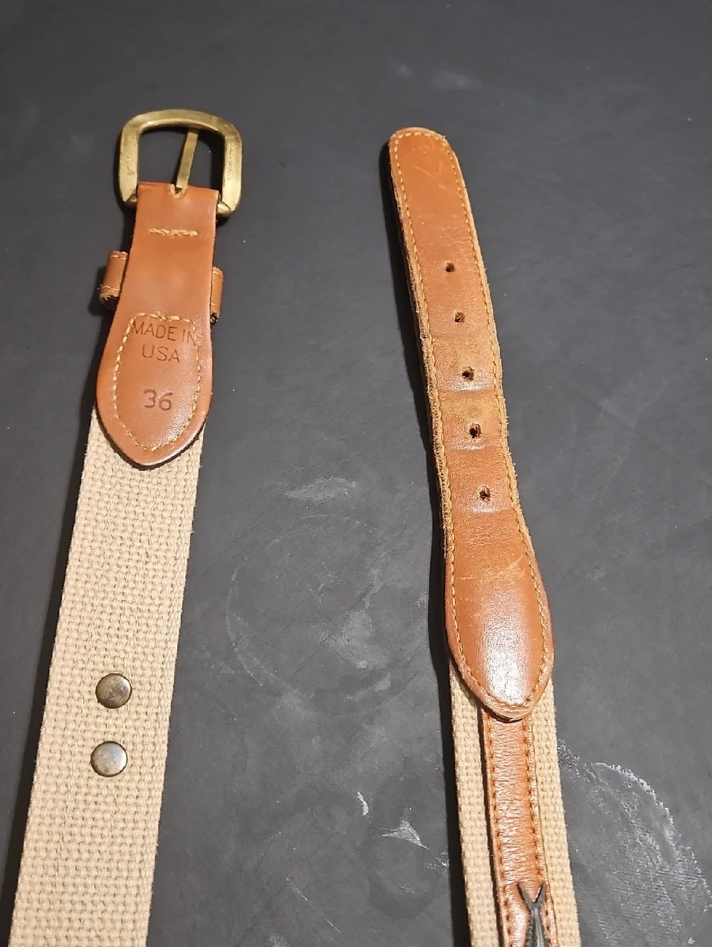 Zep-Pro Classic Tan Leather Trim Belt with Gold Buckle Size 36
